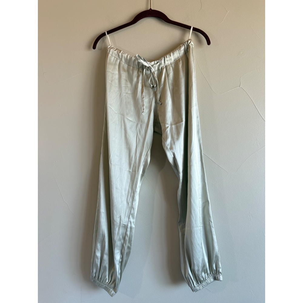 Maggie Ward 100% Washable Silk Jogger Lounge Capri Pants Champagne Silver Small